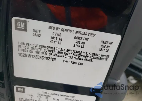 2003 Pontiac Grand Am Gt z USA, uszkodzony, nr VIN 1G2NW12E03C102120